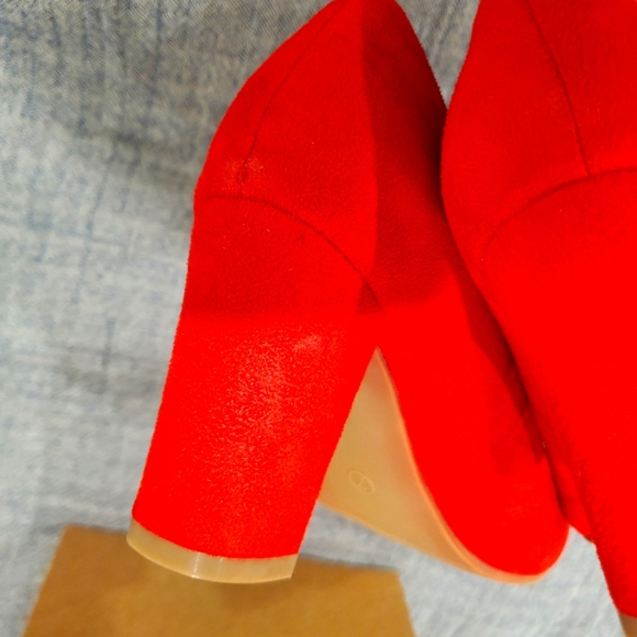 Red Faux Suede Block Heels - Picture 4 of 4